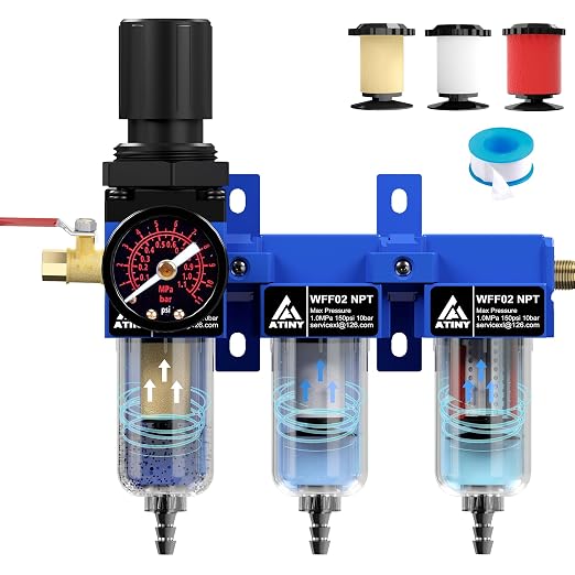 3 Stage Air Dryer 1/4" NPT, Air Dryer System Air Compressor Filter Dryer by ATINY