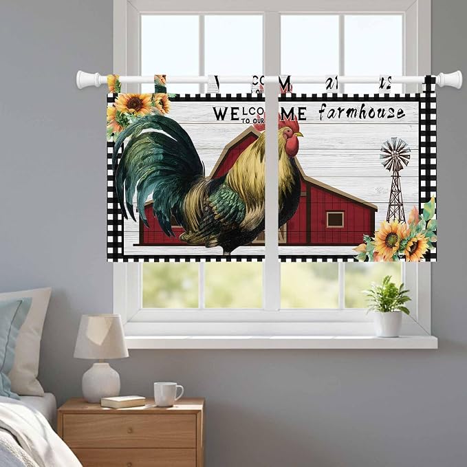 Farmhouse Rooster Kitchen Curtains 24 Inch Length, Small Window Curtains Tab Top - Image 9