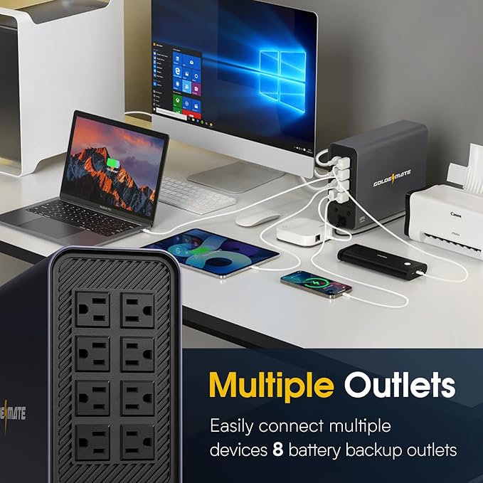 GOLDENMATE 1000VA/800W Lithium UPS Battery Backup & Surge Protector, Backup - Image 2