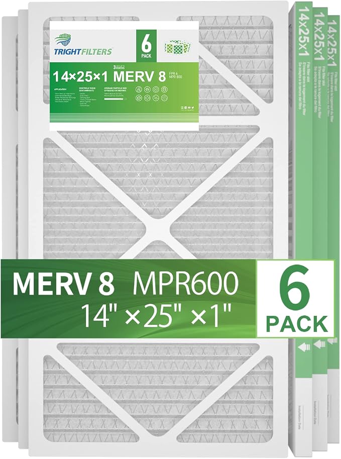 14x25x1 Air Filter 6 Pack, Durable MERV 8 Pleated Home HVAC AC Furnace Filters - Image 4