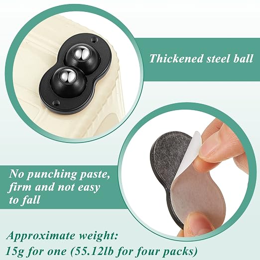 Leumoi 8 Pcs Self Adhesive Appliance Wheels, 360° Swivel Mini Casters - Image 3