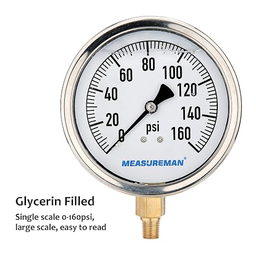 MEASUREMAN 4" Dial Size, Glycerin Filled Plumbing Pressure Gauge, Stainless - Image 2