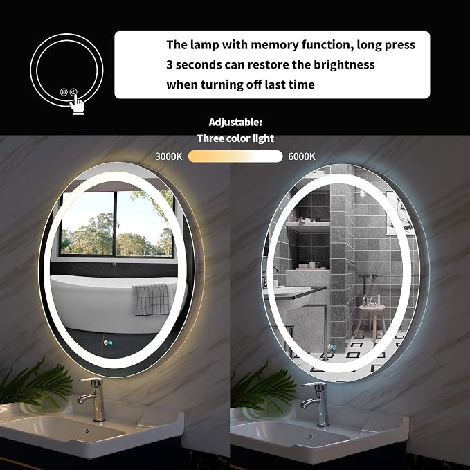 Illuminated Bathroom Mirror 800 x 800 MM Round LED Wall Mounted Vanity Mirror - Image 3