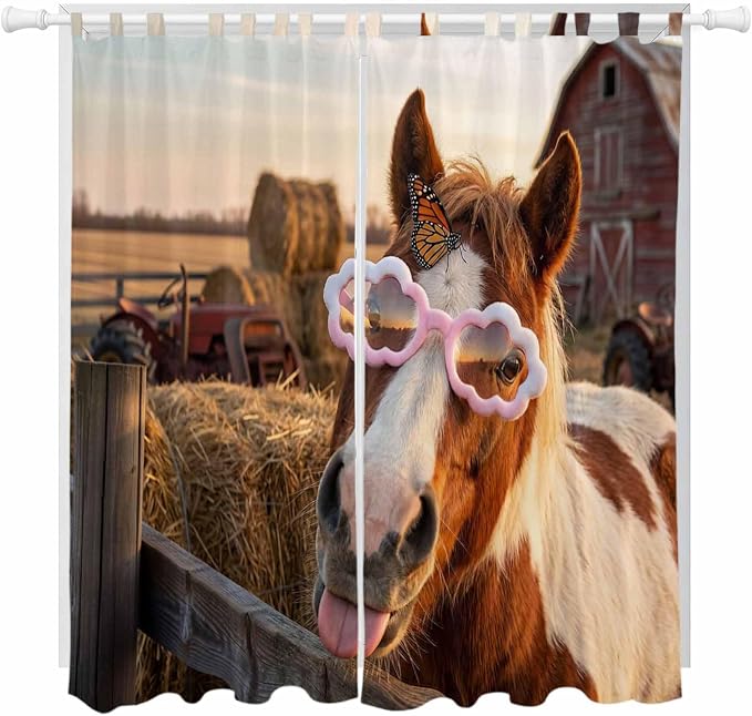 Farm Horses Living Room Curtains 84 Inch Length, Window Curtains Tab Top by Unknown