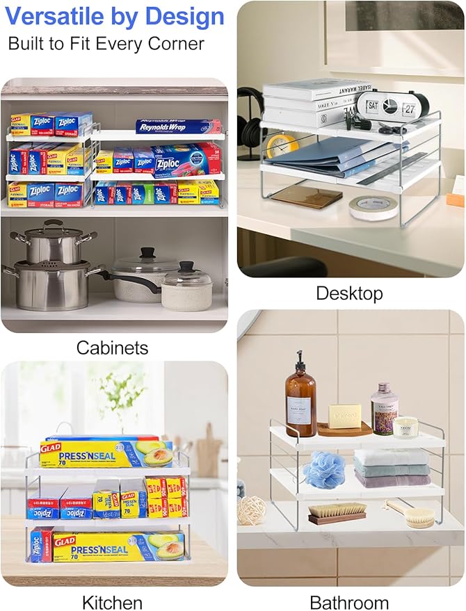 Cirhy Pantry Organizers and Storage,3 Tiers Expandable Foil and Plastic Wrap Organizer, Adjustable Kitchen Cabinet Shelf Organizer, Shelves Storage Rack for Cabinet Countertop (9.8" To 15.6" L)