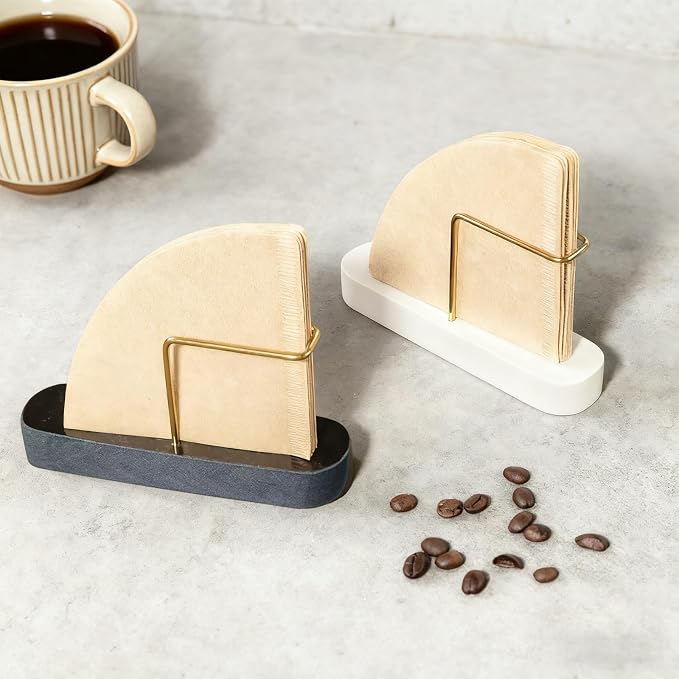 Coffee Filter Holder, Marble & Brass Cone Coffee Filters Holder Organizer - Image 7