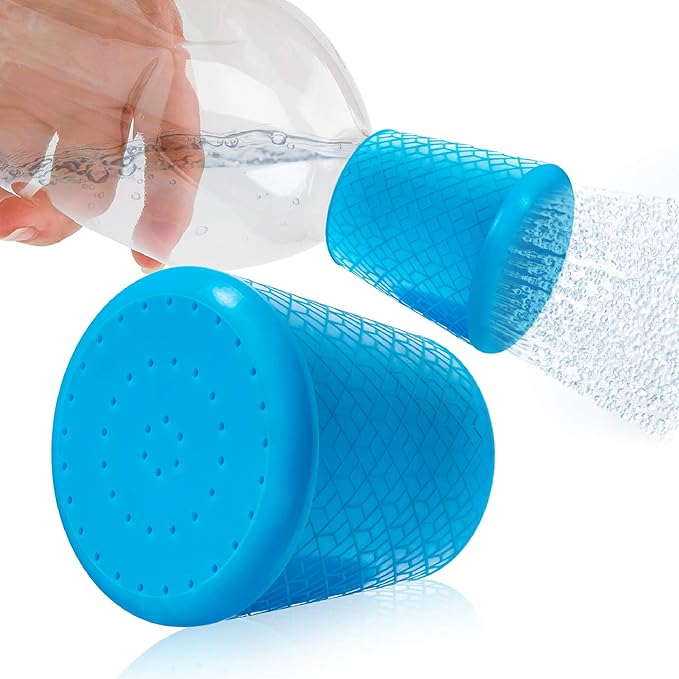 Impresa Water Bottle Attachment Shower Sprinkler Cap - Blue Silicone, 2-Pack, Fits 16oz-2L - Water Bottle Rinse Cap for Sand & Dirt Removal - for Camping & Hiking