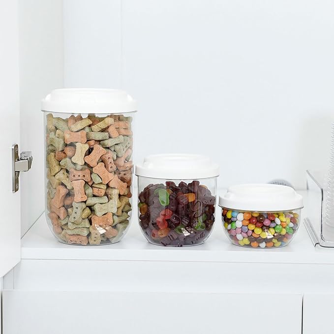 FABROK 3 Pack Candy Storage Organizer with Lid, Plastic Cookie Storage Jar for desk, Clear Plastic Container Canister for Laundry, Kitchen, Bathroom