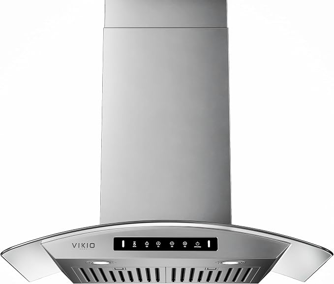 30" Wall Mount Range Hood Tempered Glass 900 CFM, Kitchen Chimney Vent by VIKIOHOME