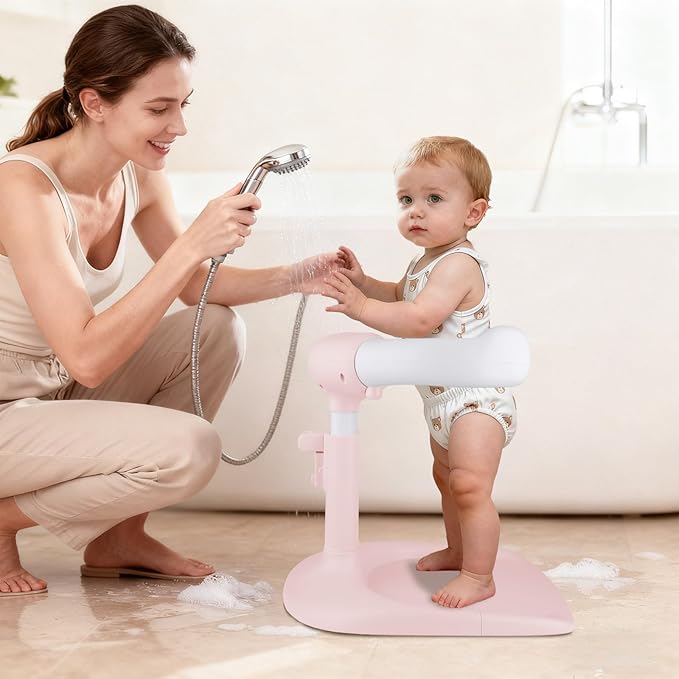 Baby Shower Stand – Adjustable Toddler Bath Stand & Standing Baby Bathtub for Infants 8–36 Months(Pink)