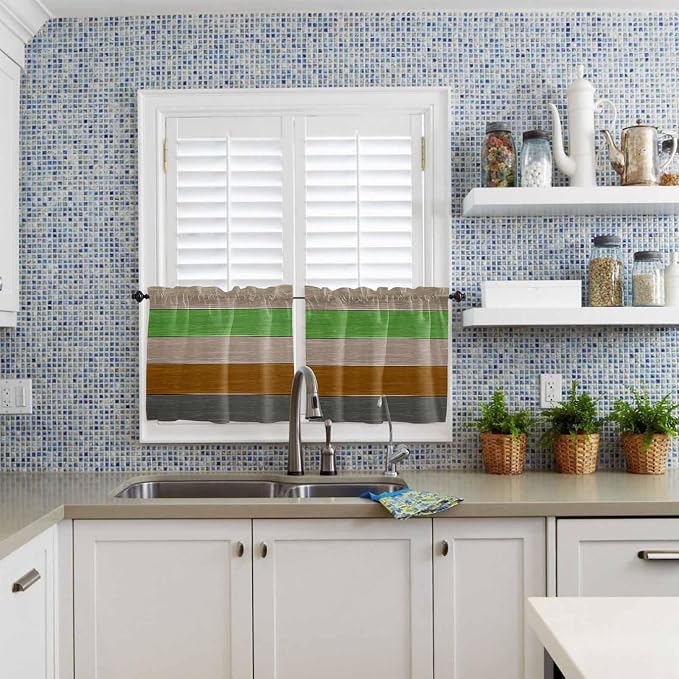 Farm Gray Green Brown Wood Grain Window Valance Curtains, Rustic Wooden Plank - Image 8