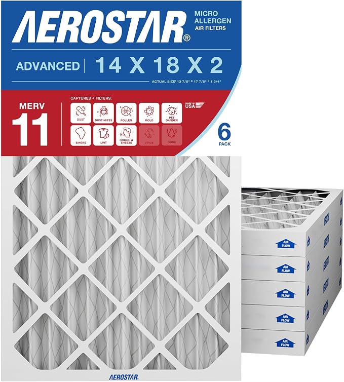 Aerostar 14x18x2 MERV 11 High Efficiency Pleated Air Filter, Electrostatic AC by AirFiltersDelivered