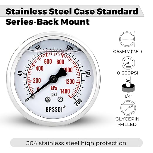 0-200 Psi Glycerin Liquid Filled Low Pressure Gauge, 2.5" Dial Size, 1/4" G - Image 4