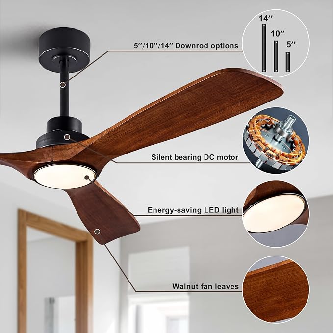 QUTWOB 52" Wood Ceiling Fan - Image 5