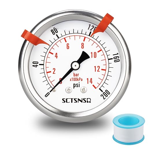 0 to 200 Psi Pressure Gauge, Glycerin Liquid Filled, 2.5 inch Dial, 1/4" NPT by SCTSNSR