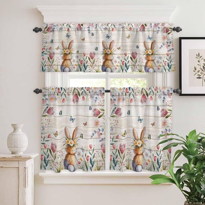 Kitchen Curtains Tiers and Valance Set of 3, Easter Light Filtering Window - Image 2