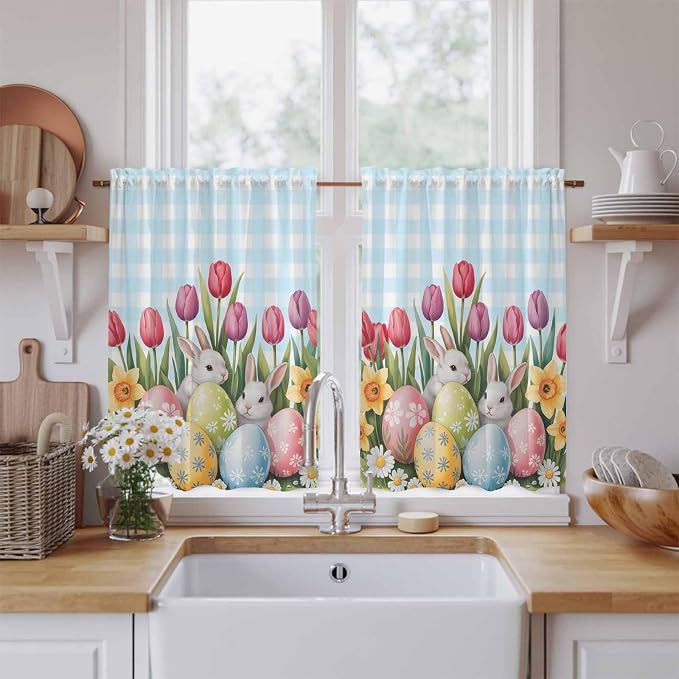 Easter Kitchen Curtains 54 Inch Long 2 Panel Set, Rod Pocket Window Curtains by Unknown
