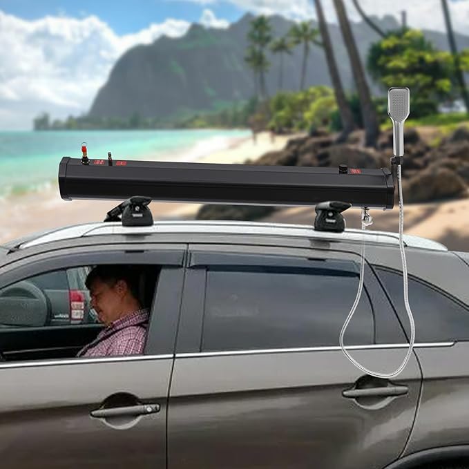 Pressurized Water Tank Camping Shower Portable Camp Shower w/5.58ft Water Pipe Shower Headt and Head Bag, Roof Rack Shower