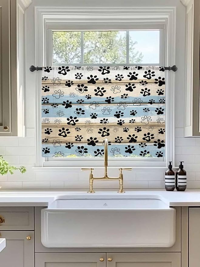 Sheer Curtains 54 Inch Length, Vintage Farmhouse Rustic Wooden Grain Privacy - Image 3