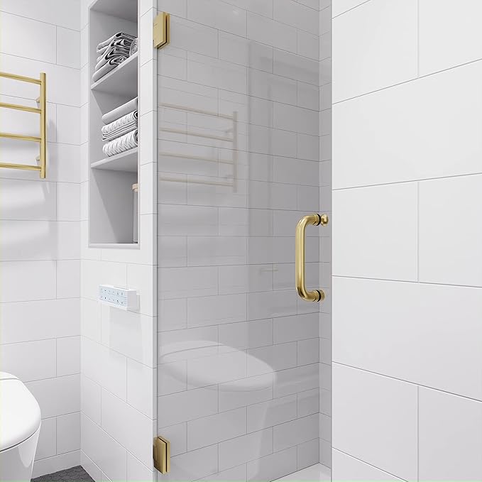 ANZZI 70" x 24" Frameless Shower Door in Brushed Gold,Water Repellent Glass Shower Door with Seal Strip Parts and Handle, 5/16 Glass Hinged Shower Door with Handle (SD-AZ09-01BG)