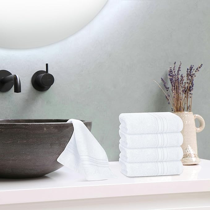 BOUTIQUO Ultra Soft Cotton Washcloths, Contains 12 Piece Face Cloths 12x12 inch, Ideal for Everyday use Face Towels, Compact & Lightweight Multi Purpose Washcloths - White