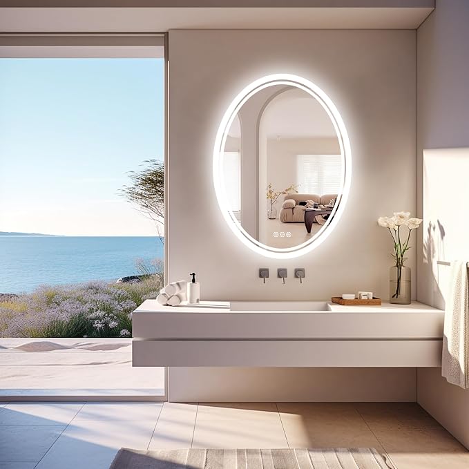 LUVODI Lighted LED Bathroom Mirror: 28”x20” Oval Anti-Fog Dimmable Wall Mounted - Image 9