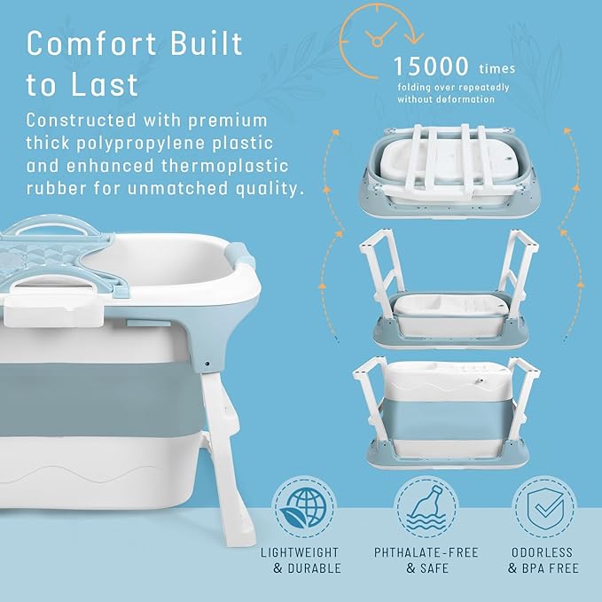 Portable Bathtub Foldable Bathtub for Adults, 39 Inch Small Tub with Ergonomic Seat & Massage Roller, Ice Bath Tub for Shower, Sitz Bath, Ice Baths Freestanding Bathtubs for Bathroom Purple