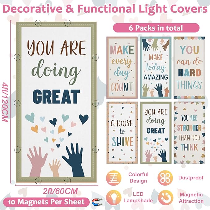 QOUBAI 6 Pcs Fluorescent Light Covers, 4 x 2 Ft Magnetic Light Filters - Image 2