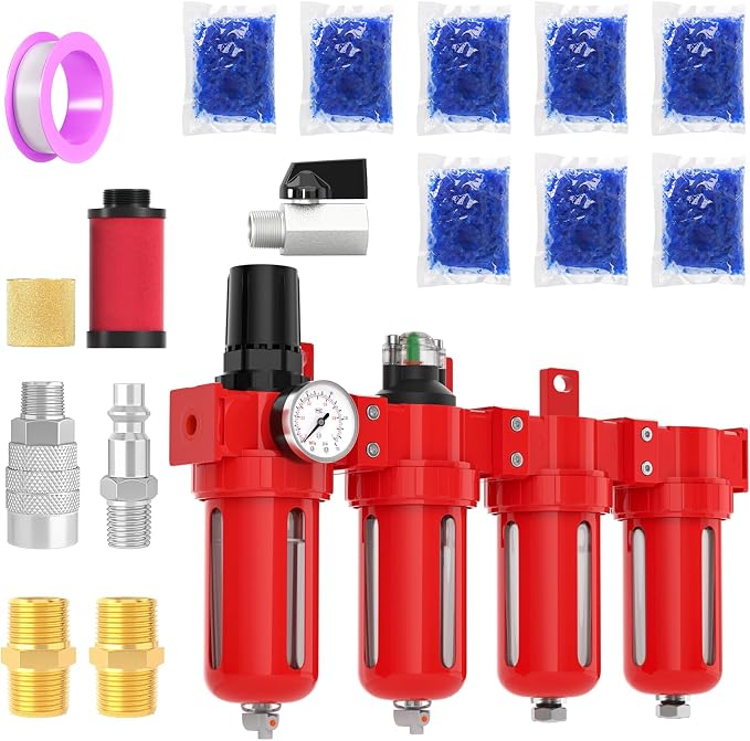 3/8" NPT Industrial Grade 4 Stage Aluminum Air Drying System, Coalescing Filter by MEANLINMEASURE
