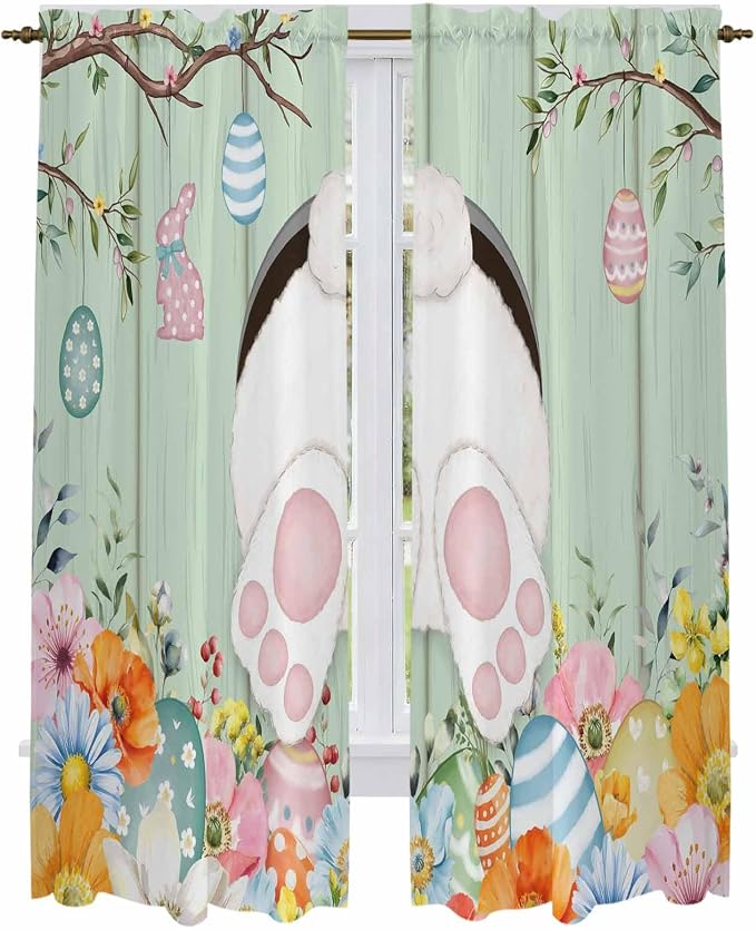 Easter Window Curtains 72 Inch Long 2 Panel Set, Rod Pocket Long Curtains & - Image 2