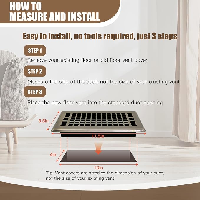 Floor Air Vent 4X10 Inch Heavy Duty Walkable Steel Floor Register Bronze Color - Image 6