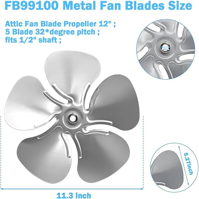 FB99100 Attic Fan Blade Propeller 12" 32 Degree 5 Blade - Image 2