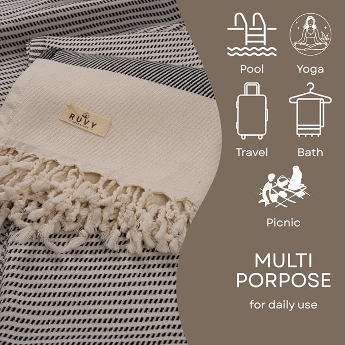 Ruvy Home Basics 2 Pack Turkish Beach Towels – Oversized Quick-Dry Bath Towels (40 x 72 Inches) – 100% Cotton Large Towels for Pool, Yoga, Travel, Camping Essentials, and Bathroom Decor - Light Grey