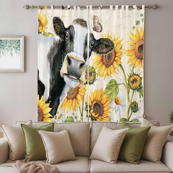 Yellow Sunflowers Living Room Curtains 84 Inch Length, Window Curtains Tab Top - Image 3