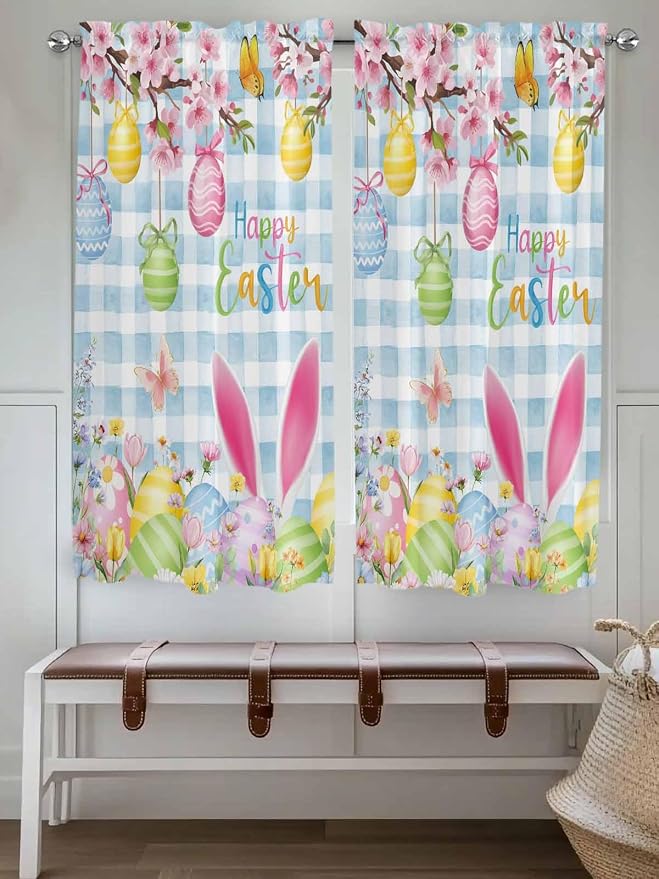 Happy Easter Living Room Curtains 72 Inches length, Spring Watercolor Bunny - Image 4