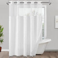 ROSERY No Hook Shower Curtain with Snap in Fabric Liner Set, Boho Farmhouse Jacquard Tufted Geometric Striped Shower Curtain for Bathroom with Tassel, Diamond Pattern, 71" W x 74" L
