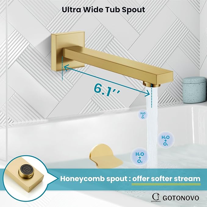 gotonovo Shower System with Tub Spout Wall Mounted Rain Shower Head and Handle Combo Shower Faucet Set with Valve, 10 Inch, Brushed Gold