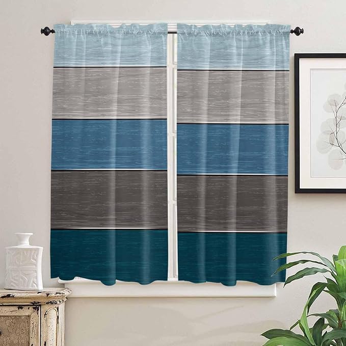 Retro Farm Blue Gray Wood Grain Window Valance Curtains, Rustic Wooden Plank - Image 7