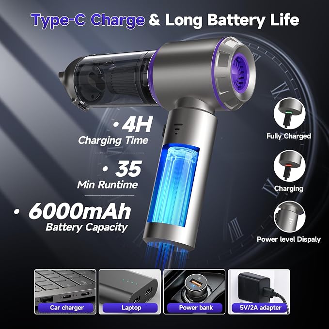 Car Vacuum Portable Cordless, 22000PA High Power handheld Vacuum Cleaner - Image 7