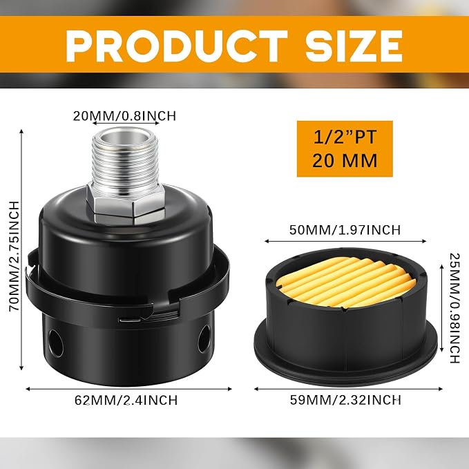 4 Pack Air Compressor Silencer, 1/2'' Air Compressor Intake Filter Silencer and - Image 2