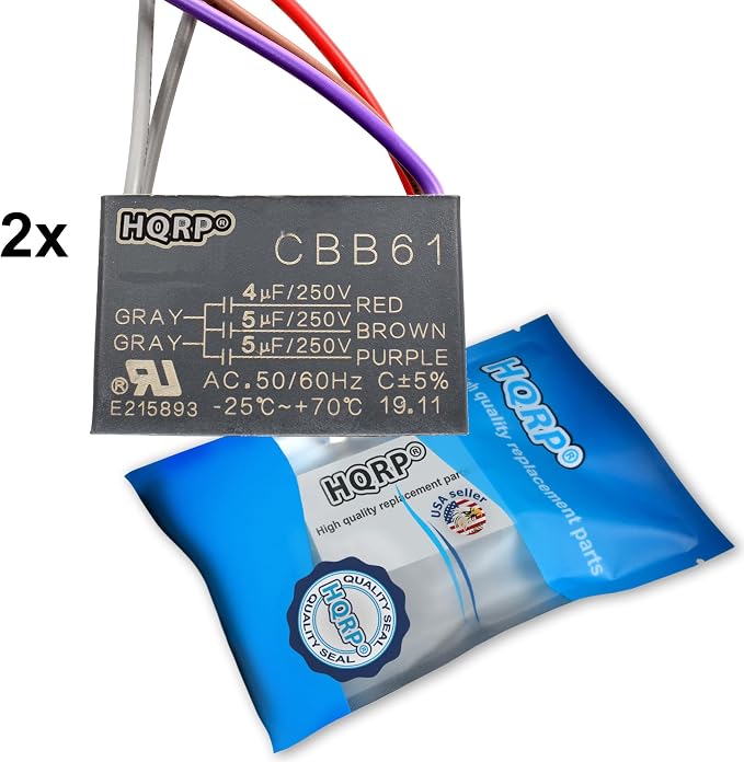 HQRP 2-Pack Ceiling Fan Capacitor CBB61 4uf+5uf+5uf 5-Wire - Image 2