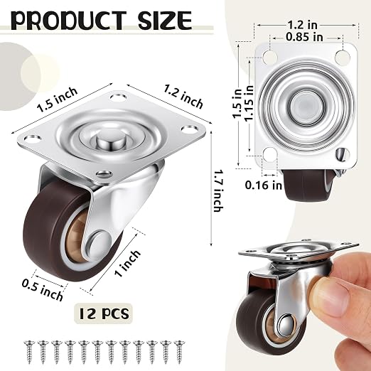 Maitys 12 Pcs 1" Swivel Profile Casters Wheels - Image 2