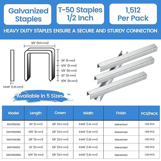 meite T-50 Staple Gun Staples, 1/2 Inch Heavy Duty Staples, Galvanized 20 Gauge - Image 2