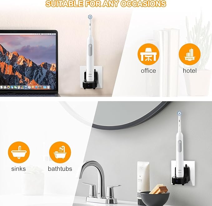 Teeteck Toothbrush Wall Charger for Braun Oral-B Electric Toothbrush,Replacement Model 3757 Wireless Charger Base-Waterproof & Portable- Ideal for Bathroom and Travel (Bright Black, US)