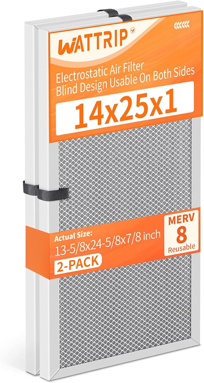 2-Pack 14x25x1 MERV 8 Reusable & Washable Electrostatic Air Filters by BreatheSmartLiveClean