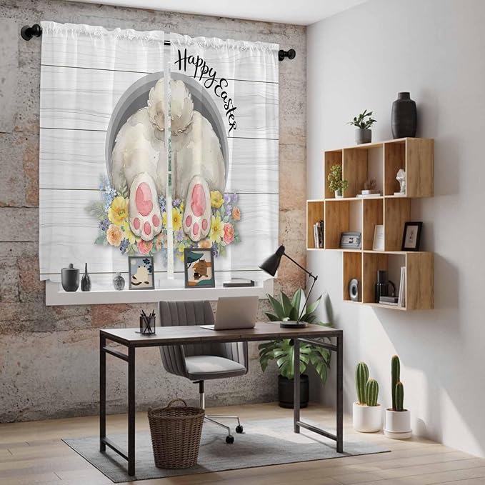 Easter Bunny Window Curtains 63 Inch Long 2 Panel Set, Rod Pocket Bedroom - Image 6