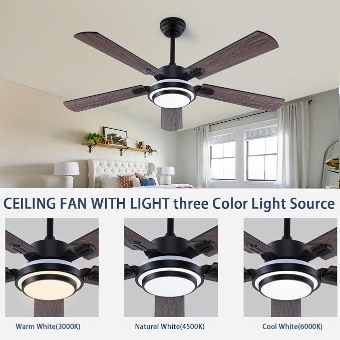 QUTWOB 52" Brushed Nickel Ceiling Fans, Farmhouse 5 Blades Ceiling Fans - Image 5