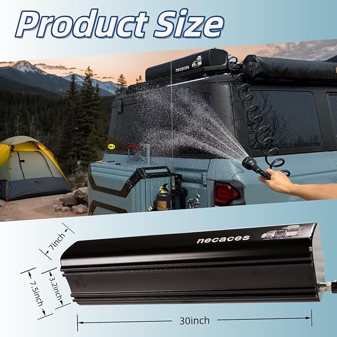 4.5Gallon Pressurized Water Tank,Portable Aluminum Camping Shower Water Storage with Spray Hose for Overland Off-Road Vehicles, Pick-up Trucks,Outdoor Activities Water Supply.