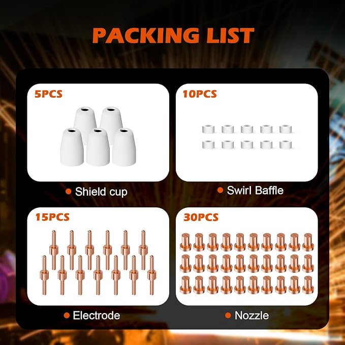 60PCS PT31 Plasma Cutter Consumables, High-Quality Cutting Performance Nozzles - Image 7