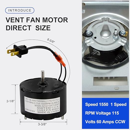 3.3 Inch Diameter Vent Fan Motor Direct Replacement - Image 3